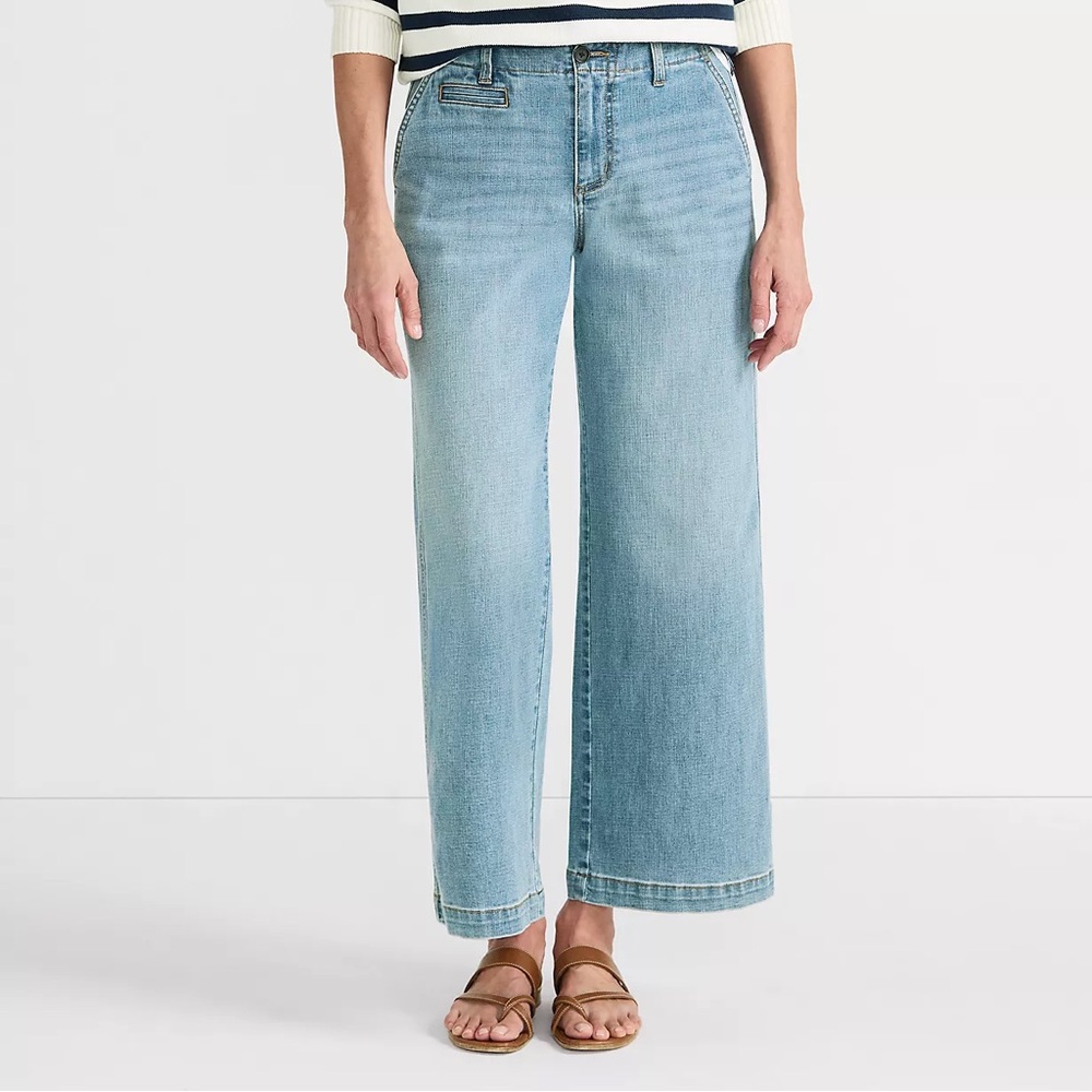 Lands' End Women's Mid Rise Denim Wide Leg Ankle Jeans